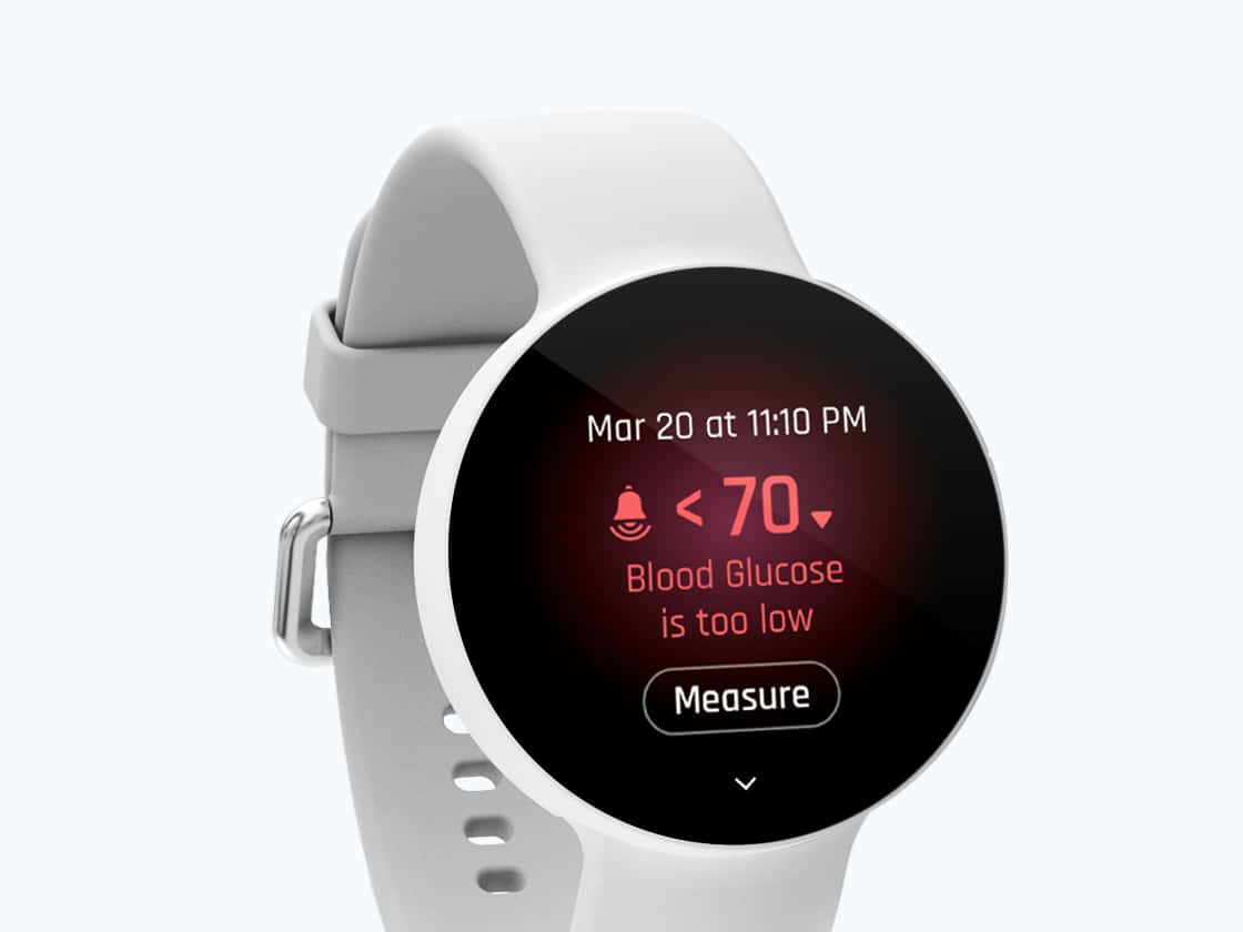 Blood glucose warning screen on watch