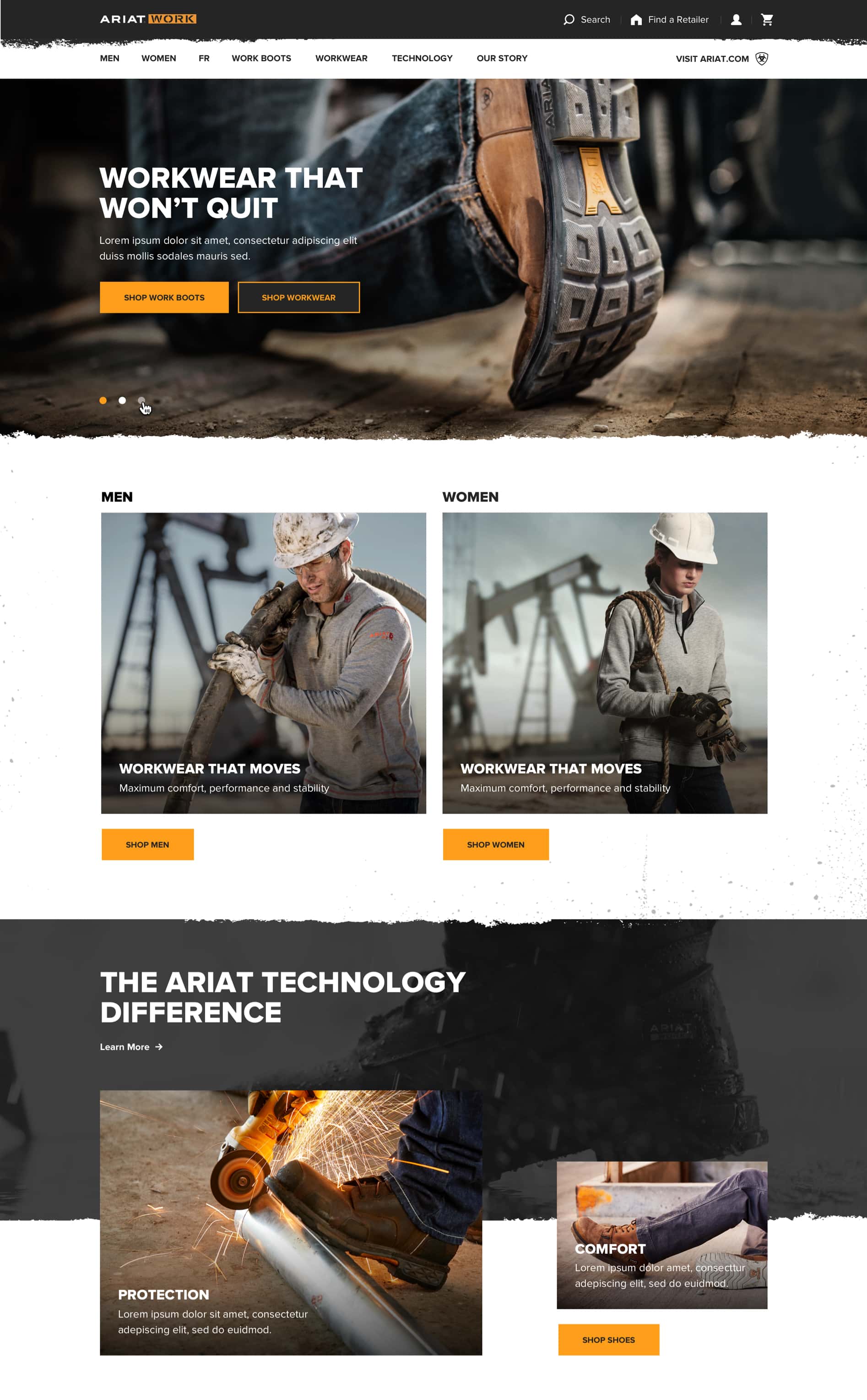 Screenshot of Ariat home page