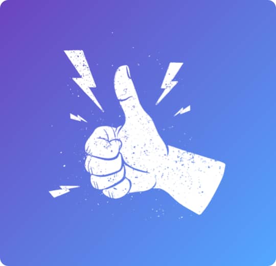 Branded iconography showing thumbs up