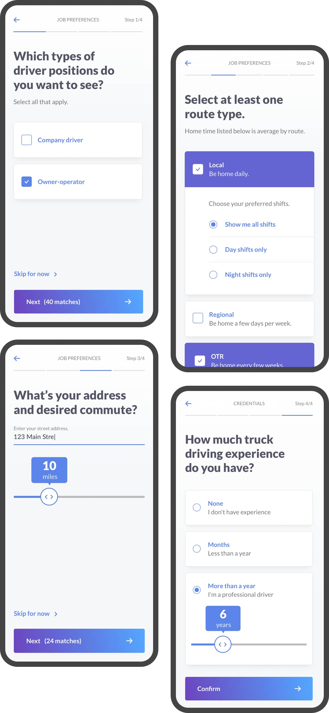 Composite of screens showing BetterThing user flow for onboarding.