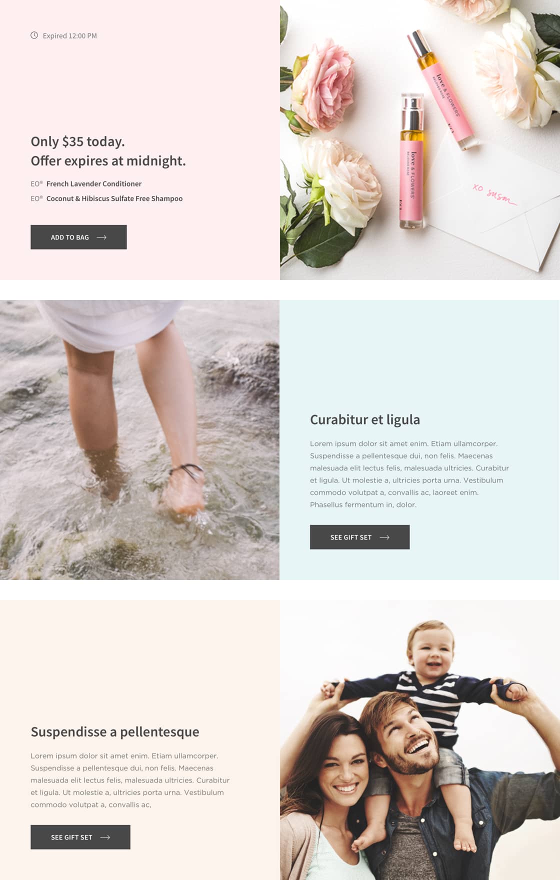 Variations of CTA module for the EO website, showcasing engaging photography, branded copy, and clear calls to action with various button styles.