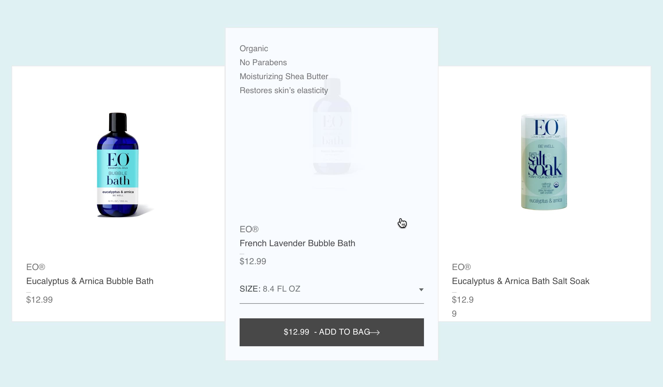 Image showing hover state for product cards on the EO website.