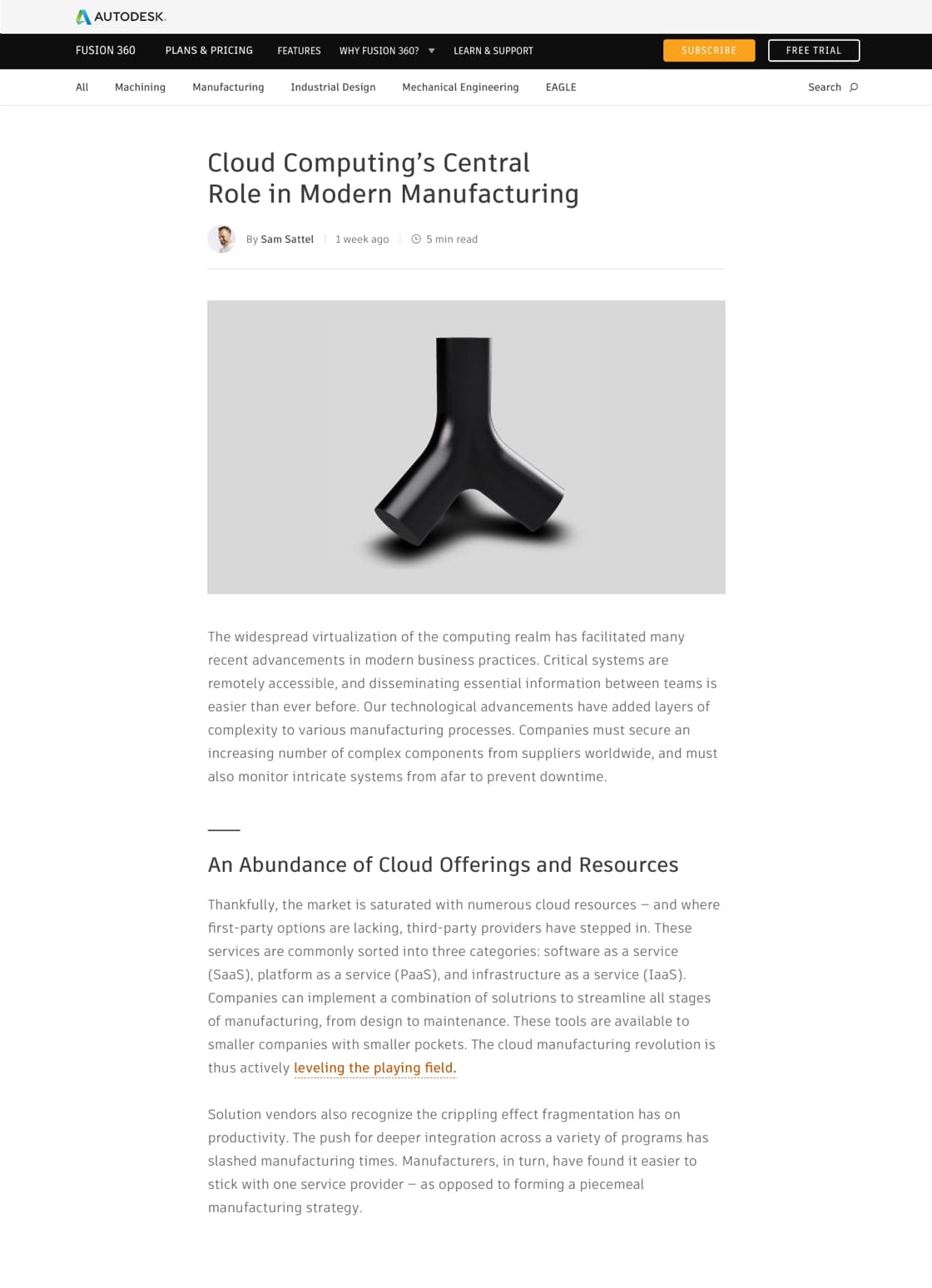 Screenshot of Fusion360 Blog article