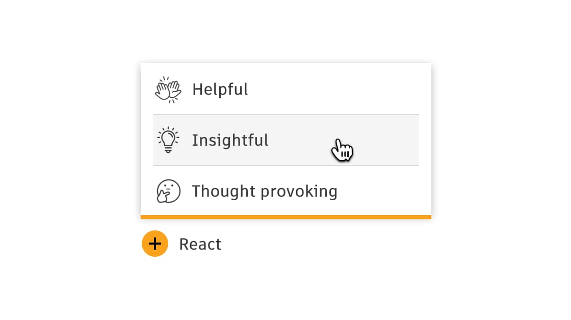 Screenshot of reaction functionality available on articles, showing options for helpful, insightful, and thought provoking.