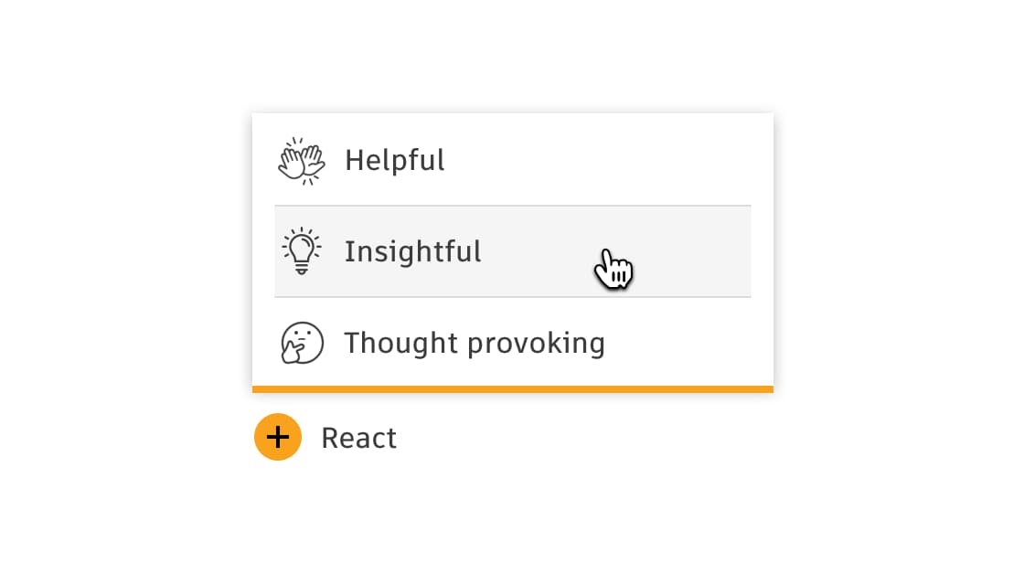 Screenshot of reaction functionality available on articles, showing options for helpful, insightful, and thought provoking.