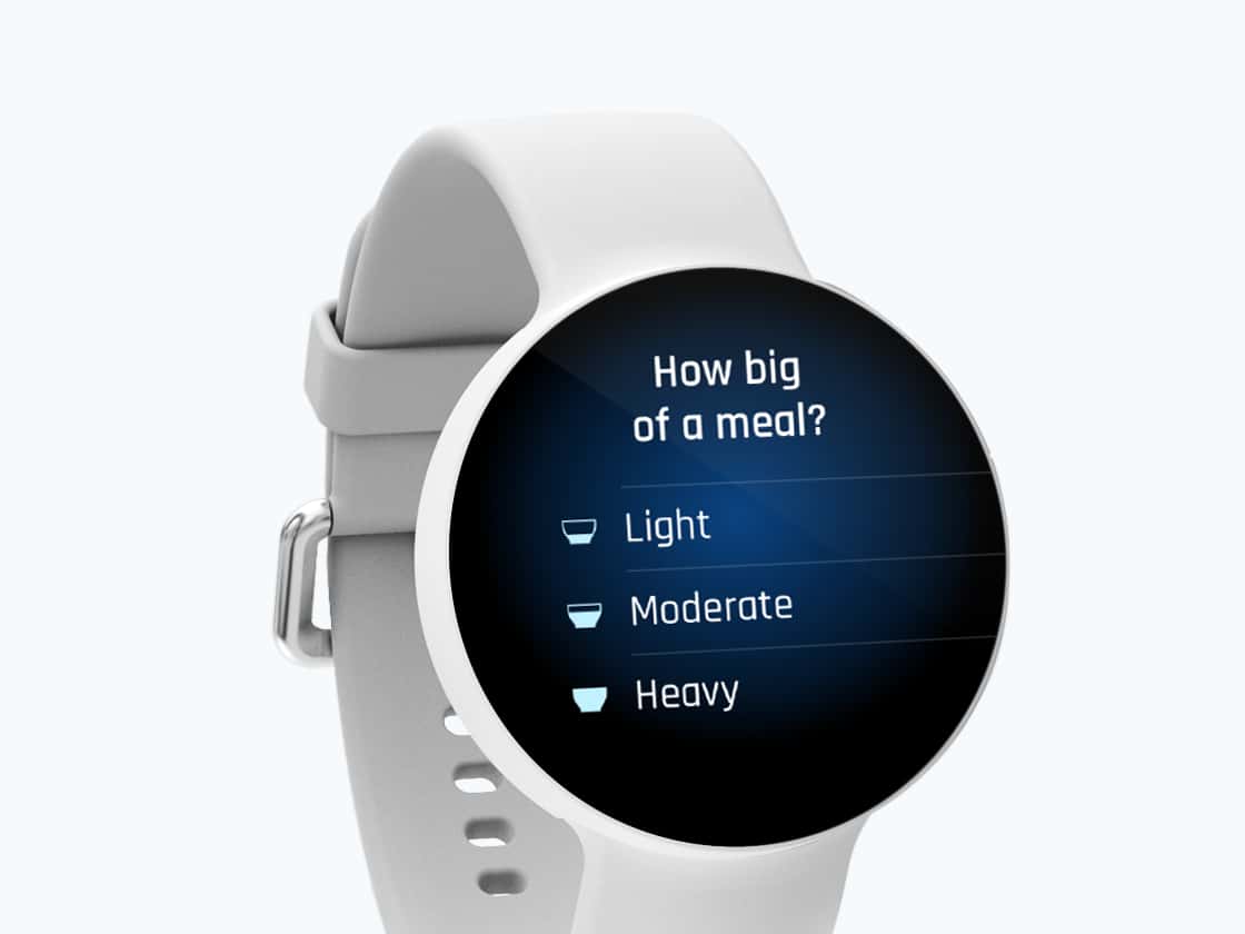 Meal size selection screen on watch