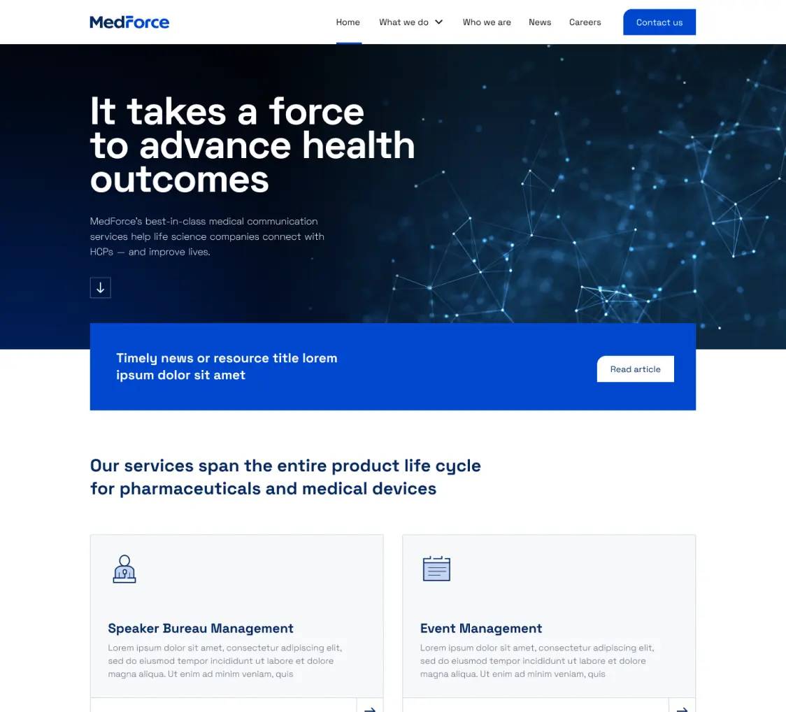 MedForce homepage, showing similar design elements and template flexibility