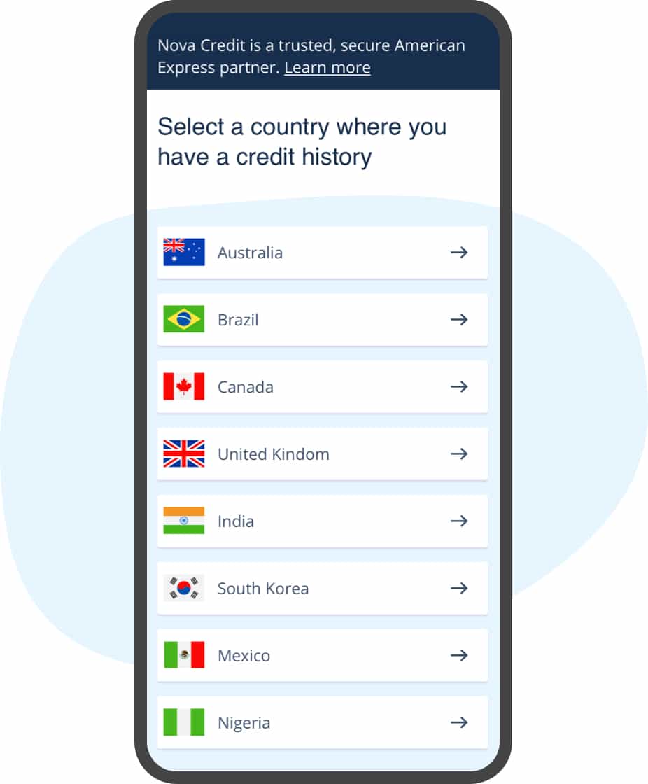 Onboarding screen showing simple, easy country selection