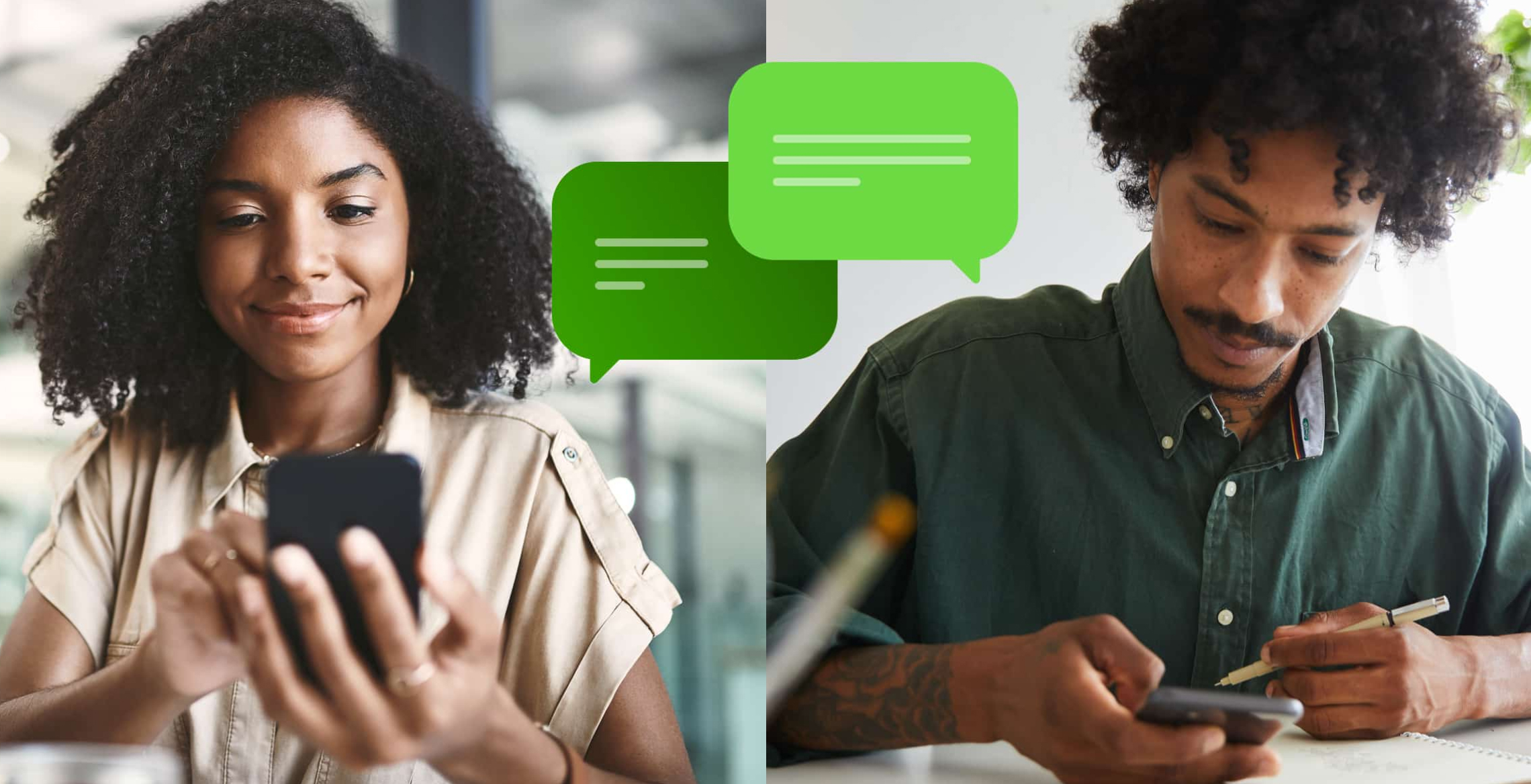 Composite image of freelancer and employer, connected by Upwork.